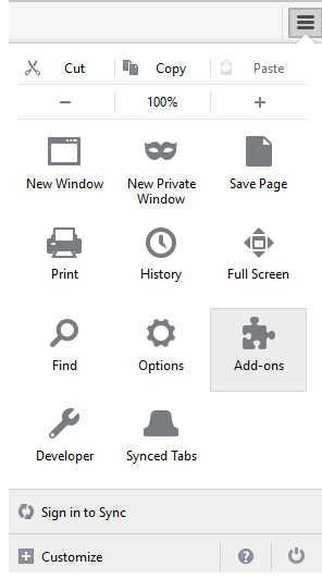 Firefox menu